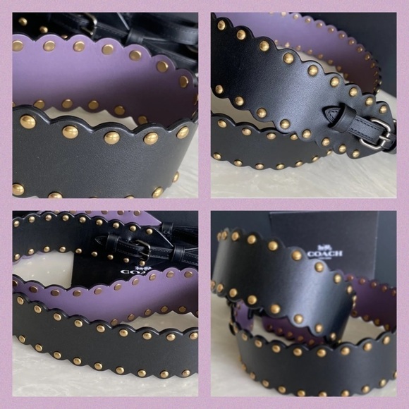 COACH SCALLOPED BLACK / PURPLE LEATHER RIVETS NOVELTY STRAP 76551 EUC main image 5